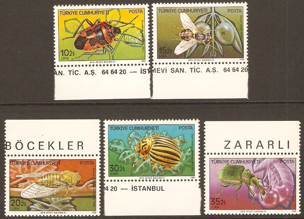Turkey 1982 Insect Pests Set. SG2789-SG2793.