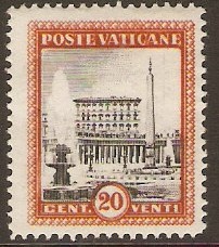 Vatican City 1933 20c Black and orange. SG22.