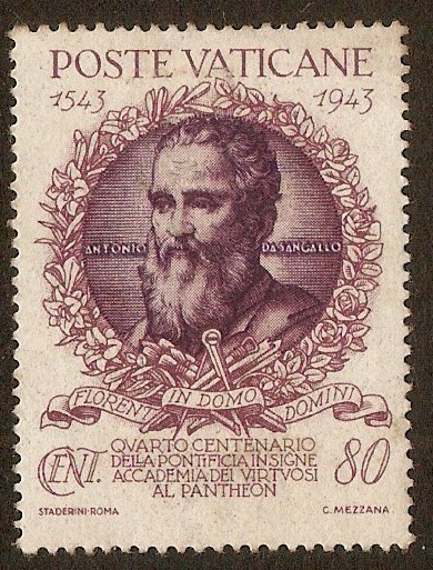 Vatican City 1944 80c Violet and red-lilac. SG96.