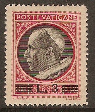 Vatican City 1946 3l on 1l.50 Black and red. SG114.