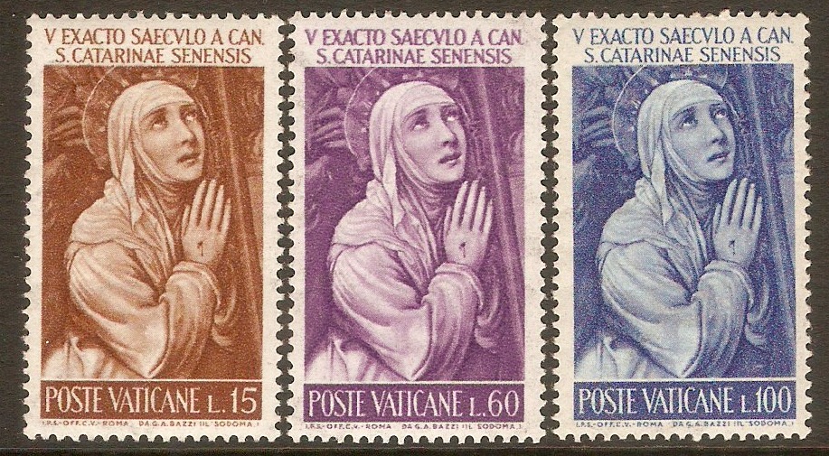 Vatican City 1962 St. Catherine Canonization set. SG379-SG381.