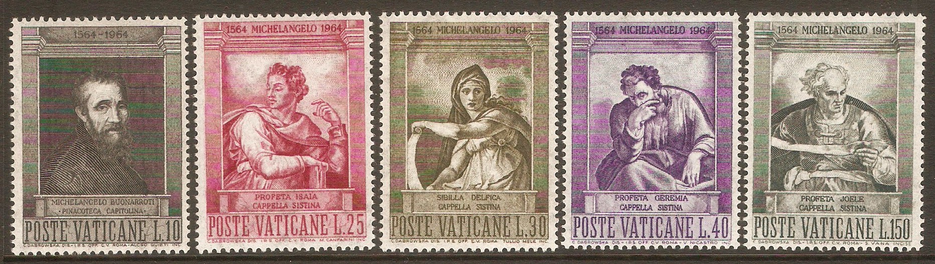Vatican City 1964 Michelangelo set. SG431-SG435.