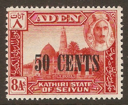 Kathiri State 1951 50c on 8a Red. SG24.