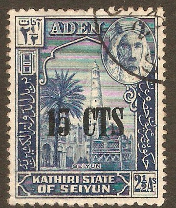 Kathiri State 1951 15c on 2a Blue. SG22.