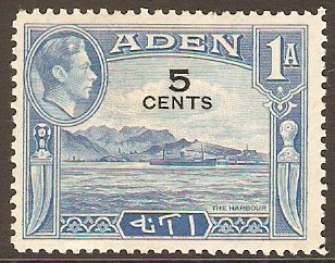 Aden 1951 5c on 1a Pale blue. SG36.