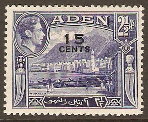 Aden 1951 15c on 2a Deep ultramarine. SG38.