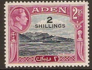 Aden 1951 2s on 2r Deep blue and magenta. SG44.