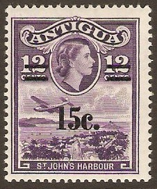 Antigua 1965 15c on 12c Violet. SG165.
