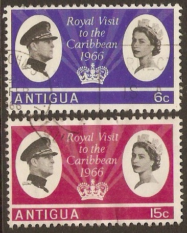 Antigua 1966 Royal Visit Stamps Set. SG174-SG175.