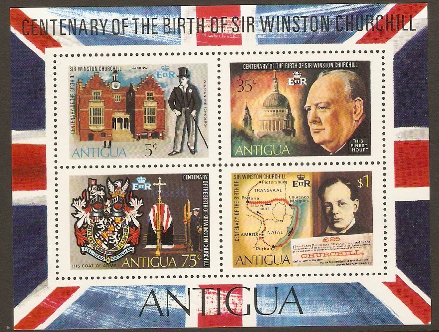 Antigua 1974 Churchill Commemoration Sheet. SGMS412.