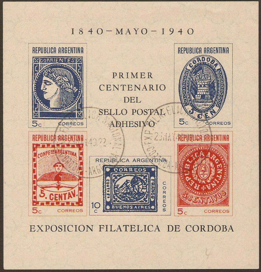 Argentina 1940 Stamp Centenary Sheet. SGMS688a.