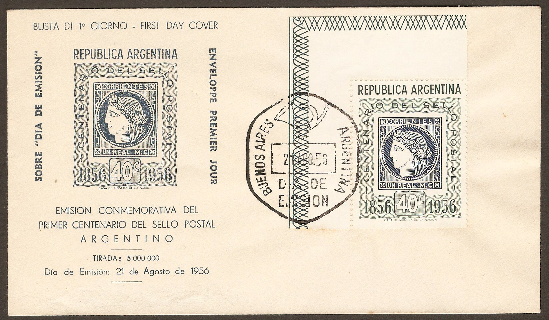 Argentina 40c Stamp Centenary FDC.