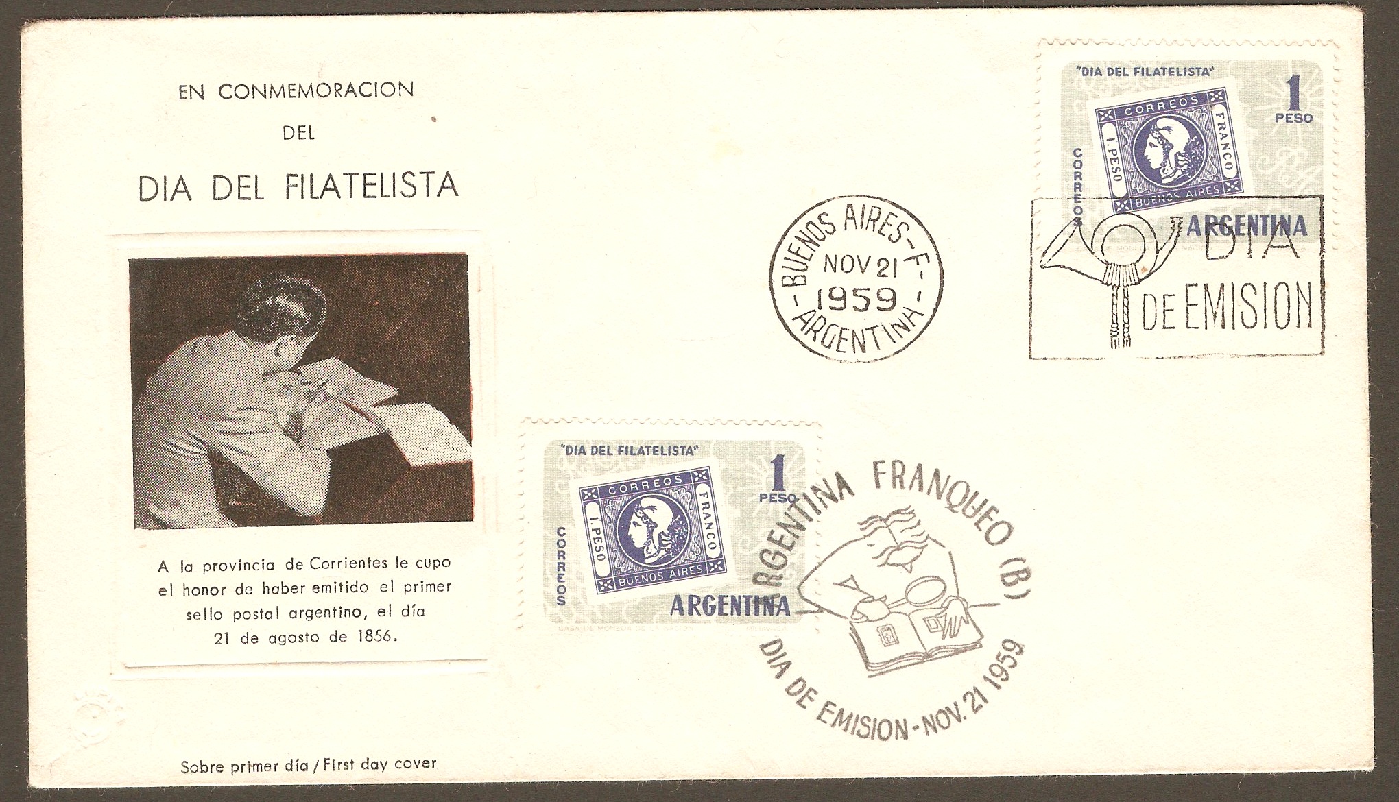 Argentina 1959 1p Stamp Day FDC.
