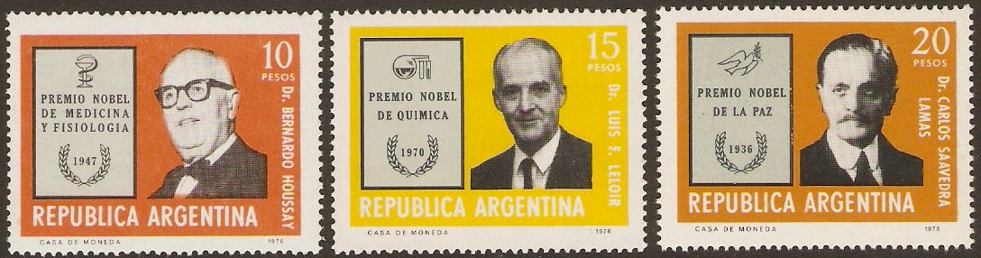 Argentina 1976 Nobel Prize Set. SG1522-SG1524.