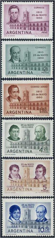 Argentina 1960 May Revolution Anniversary Stamp Set. SG973-SG978