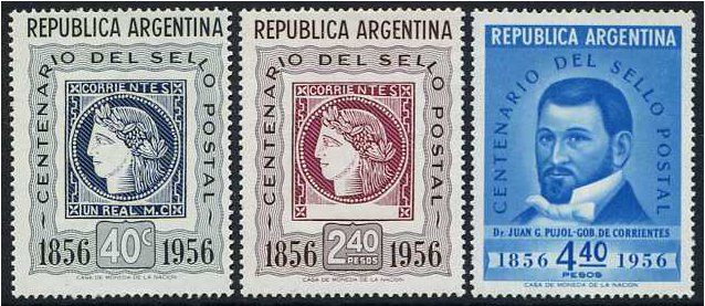 Argentina 1956 Argentine Stamp Centenary Set. SG886-SG888.