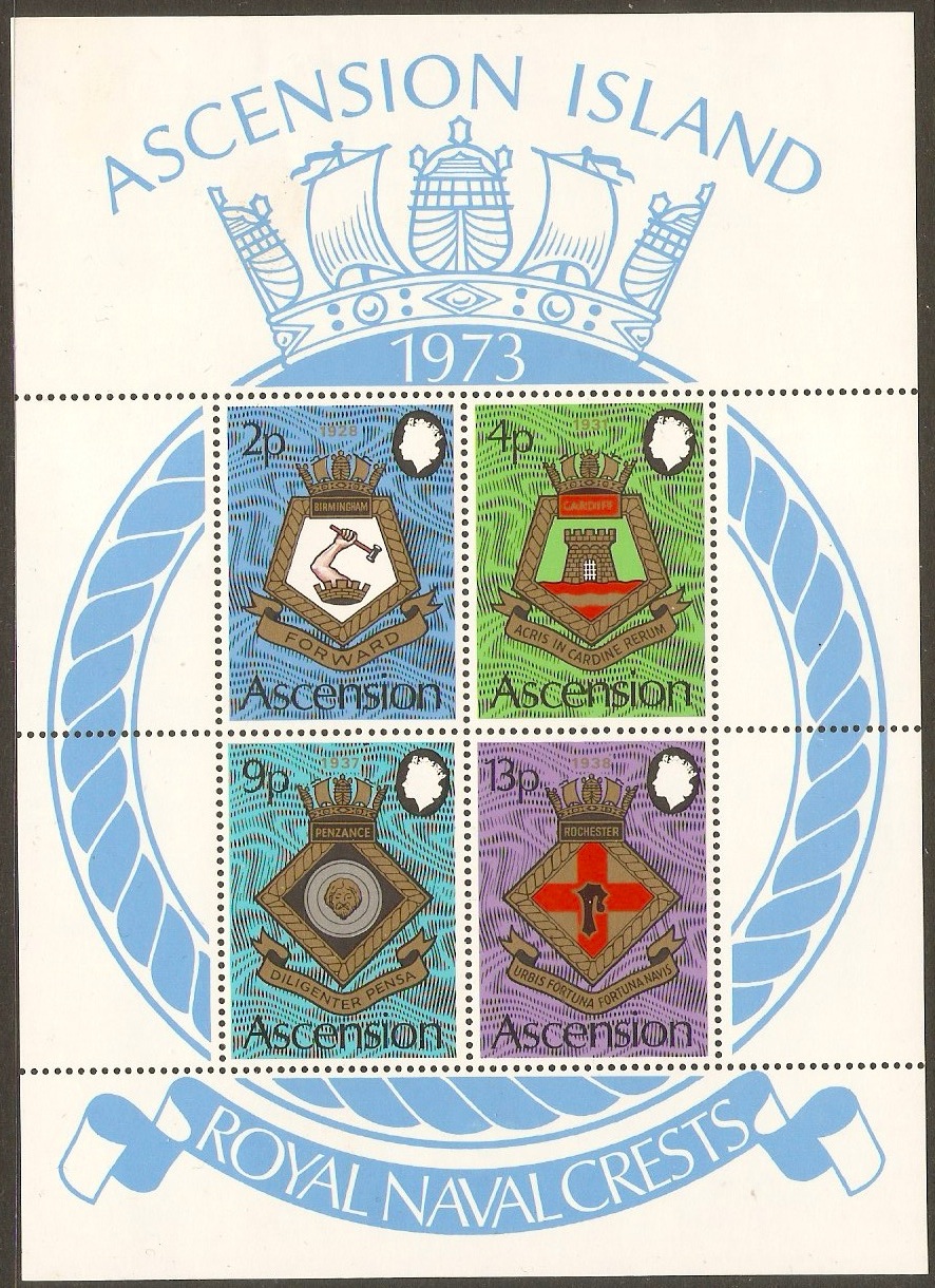 Ascension 1973 Royal Naval Crests (5th. Series) Sheet. SGMS170.