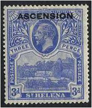 Ascension 1922 3d. Bright Blue. SG5.