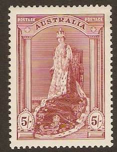 Australia 1937 5s Claret. SG176.