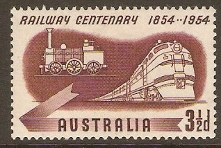 Australia 1954 3d Railways Anniversary Stamp. SG278.