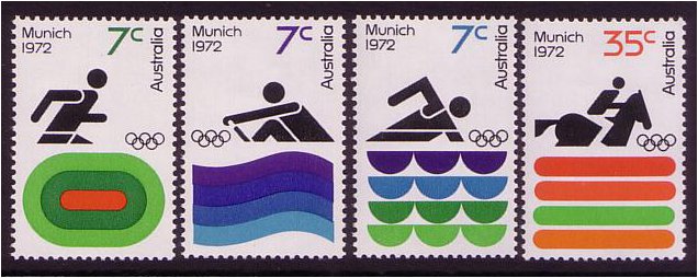 Australia 1972 Munich Olympic Games Stamp. SG518-SG521.