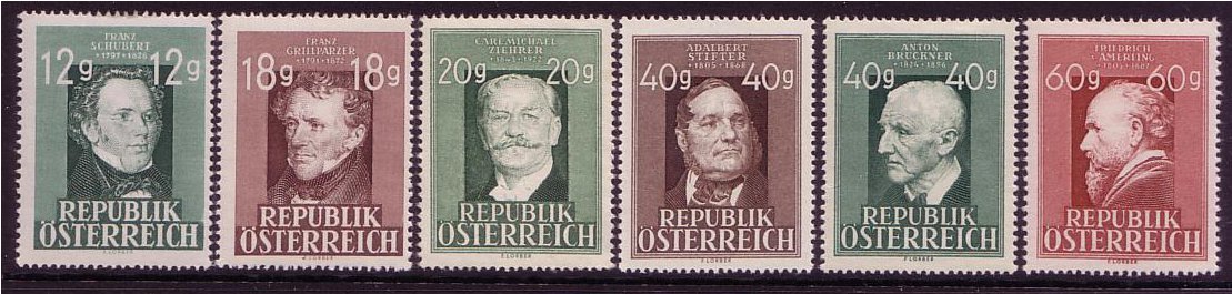 Austria 1947 Famous Austrian Stamps. SG1002-SG1007.
