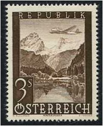 Austria 1947 3s. Chocolate Air Stamp. SG1020.