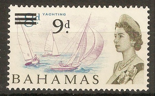Bahamas 1965 9d on 8d surcharge stamp. SG264.