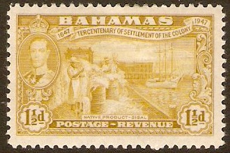 Bahamas 1948 1d Yellow. SG180.