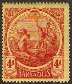 Barbados 1916 4d Red on yellow. SG187. [23129] - £0.55 : Kayatana ...