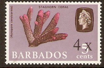 Barbados 1970 4c on 5c Sepia, rose and lilac. SG398.