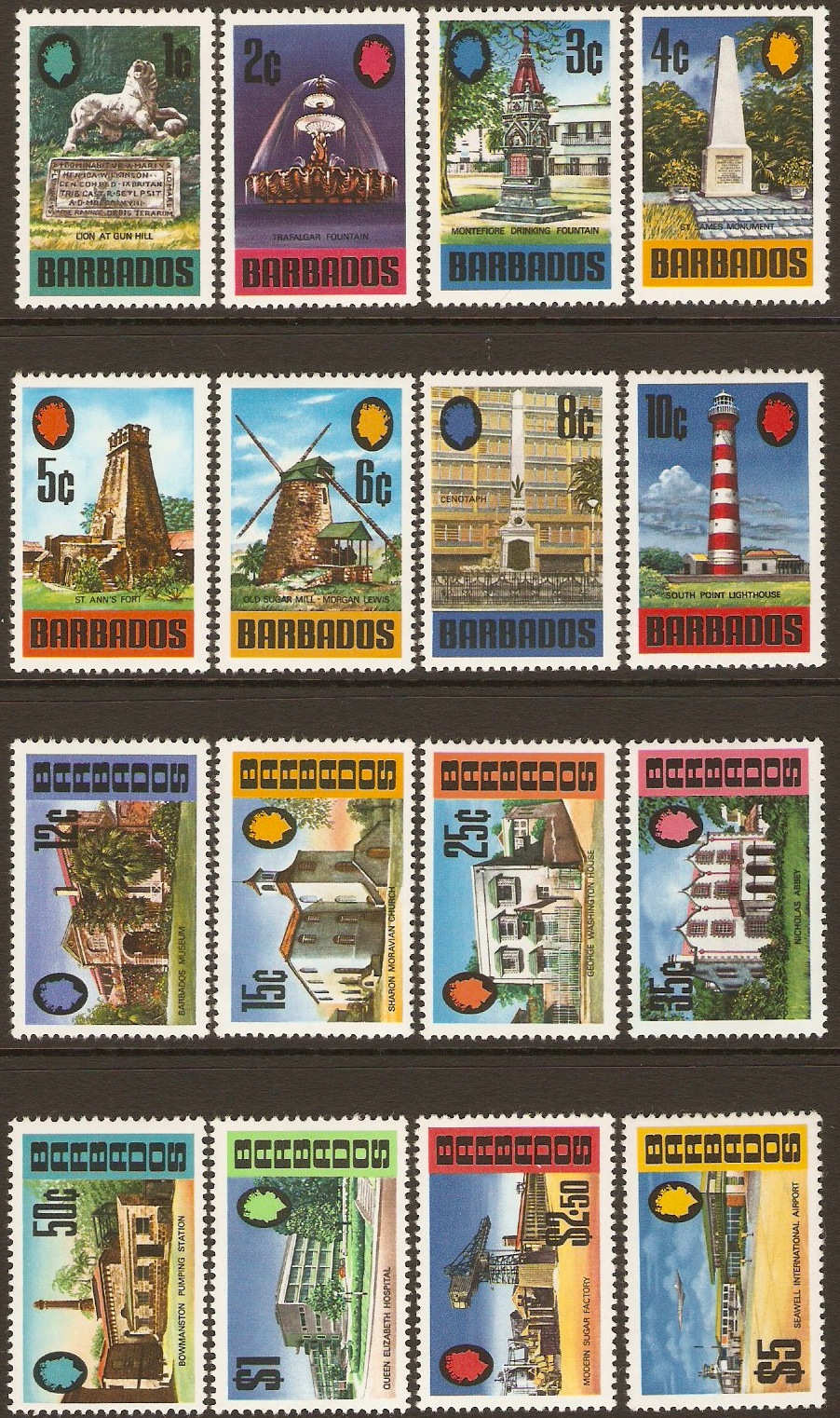 Barbados 1970 Monuments and Buildings Set. SG399-SG414.