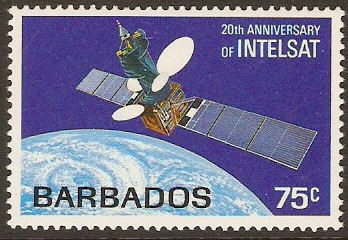 Barbados 1985 75c Intelsat Anniversary Stamp. SG788.
