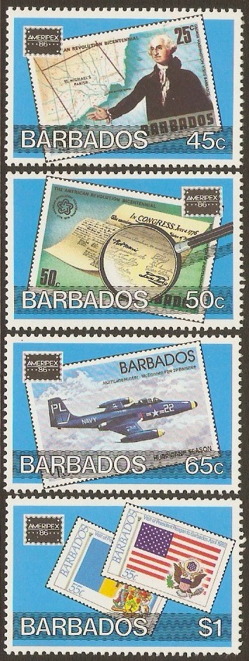 Barbados 1986 "Ameripex '86" Stamp Set. SG817-SG820..