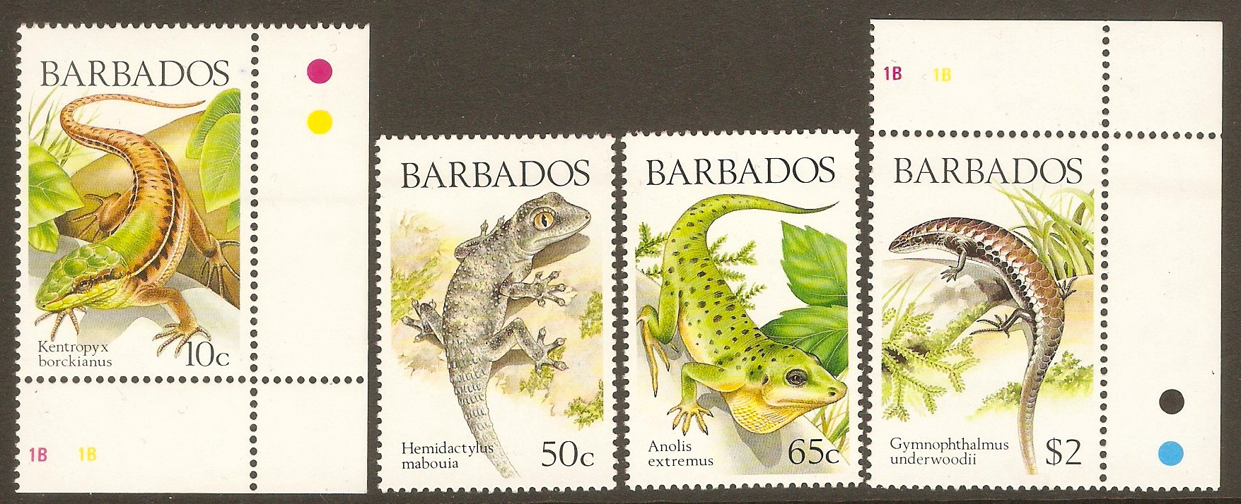 Barbados 1988 Lizards set. SG859-SG862.