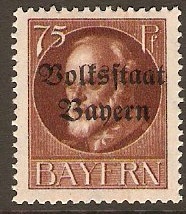 Bavaria 1919 75pf Brown Optd. Volksstaat Bayern. SG207A.