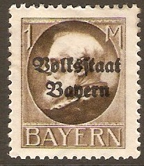 Bavaria 1919 1m Grey-brown Optd. Volksstaat Bayern. SG209A.