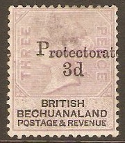 Bechuanaland 1888 3d on 3d Pale reddish lilac and black. SG43.