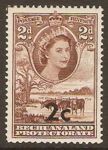 Bechuanaland 1961 2c on 2d Red-brown. SG158.