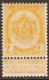 Belgium 1893 2c yellow. SG79.