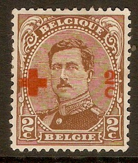 Belgium 1918 2c +2c Sepia - Red Cross series. SG233.