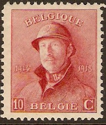 Belgium 1919 10c carmine red. SG240.