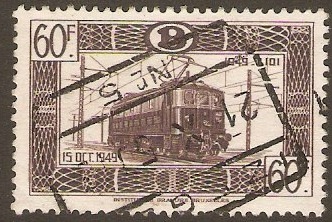 Belgium 1949 60f Grey-brown Railway Electrification Stamp. SGP12