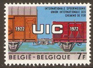 Belgium 1972 7f UIC Anniversary Stamp. SG2274.