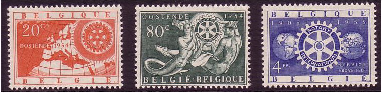 Belgium 1954 Rotary International Anniversary Set. SG1540-SG1542