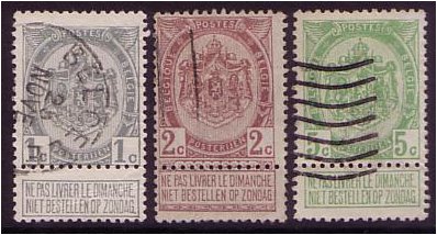 Belgium 1907 Coats of Arms Set. SG106-SG108.