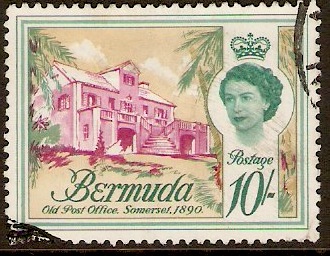 Bermuda 1962 10s Magenta, deep bluish green and buff. SG178.