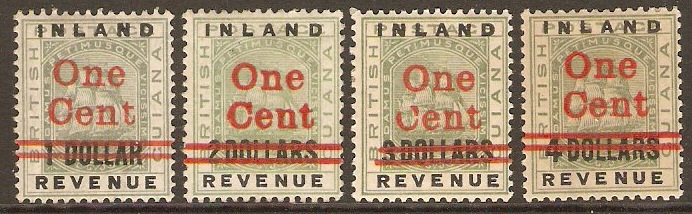 British Guiana 1890 One cent surcharge set. SG207-SG210.