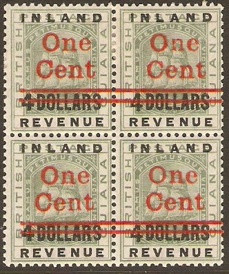 British Guiana 1890 1c on $4 Surcharge. SG210.