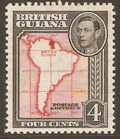 British Guiana 1938 4c Scarlet and black. SG310.